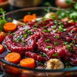 Ciotola con carne immersa nella marinatura