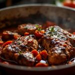 Padella con carne e salsa di pomodoro