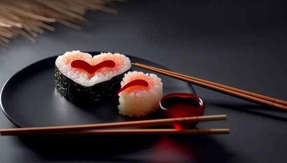 Particolare sushi roll a forma di cuore
