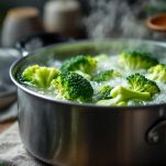 Cimette verdi che cuociono nella pentola