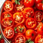 Pomodori rossi tagliati disposti con lato verso alto