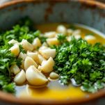 Ciotola con olio e aromi mescolati