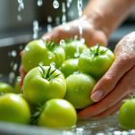 Pomodori verdi tagliati su tagliere