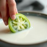 Rondella di pomodoro durante panatura