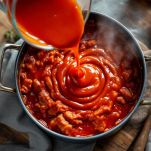 Ragù con pomodoro appena aggiunto