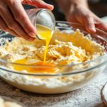 Ciotola con impasto mescolato con cucchiaio