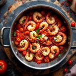 Scampi nel sugo in cottura