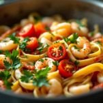 Pasta impiattata con scampi