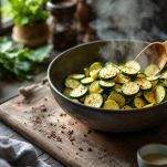 Ciotola con zucchine morbide appena cotte