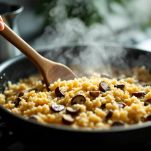 Risotto in cottura con funghi