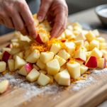 Mele a cubetti con zucchero e scorza