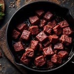 Carne in cottura che prende colore scuro