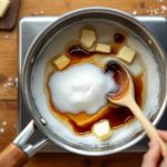 Burro e zucchero fusi in casseruola