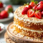 Torta con panna e fragole in superficie