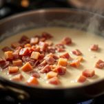 Panna e prosciutto in padella