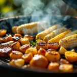 Verdure miste che cuociono sulla griglia