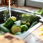 Zucchine lavate e tagliate a fettine sottili