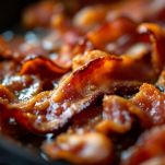 Padella con pancetta dorata durante la cottura