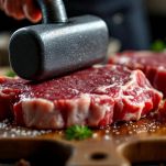 Braciole di abbacchio battute con batticarne.