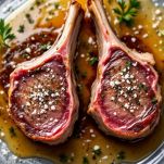 Braciole condite con sale e pepe su un tagliere.