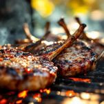 Braciole di abbacchio in cottura sulla griglia.