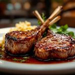 Braciole di abbacchio servite con contorno.