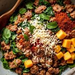 Ripieno amalgamato con uova nel mixer.