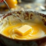 Burro morbido incorporato nel composto di uova.