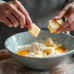 Uova e burro aggiunti nella ciotola.