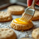 Biscotti spennellati con miscela di tuorli e latte.