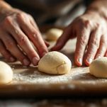 Mani che prelevano l’impasto con un cucchiaio