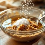 Olio, zucchero di canna e zucchero bianco mescolati in ciotola