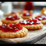 Cucchiaino che aggiunge marmellata sui biscotti
