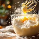 Ciotola con crema di burro mentre si aggiunge l’uovo