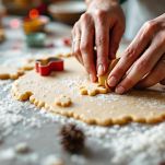 Impasto steso e biscotti ritagliati con stampini