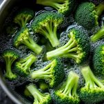 Pentola con broccoli che cuociono brevemente