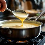 Pentolino con besciamella mescolata con frusta