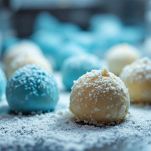 Vassoio con palline di torta pronte per raffreddare