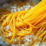 Pentola con spaghetti immersi in acqua salata