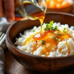 Riso per sushi steso uniformemente su un piatto