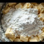 Ciotola con farina setacciata incorporata al composto