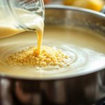 Pentola con crema che si addensa sul fuoco