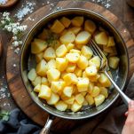 Patate lessate e schiacciate in pentola