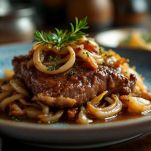 Fegato con cipolle nel piatto