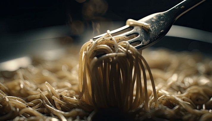 Forchetta che attorciglia gli spaghetti