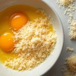 Ciotola con uova, formaggio e pepe