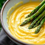 Ciotola con uova e asparagi amalgamati