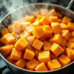 Pentola con zucca bollita