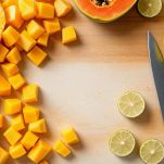Mango, papaya e ananas tagliati