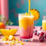 Bicchiere di frullato con frutta sopra